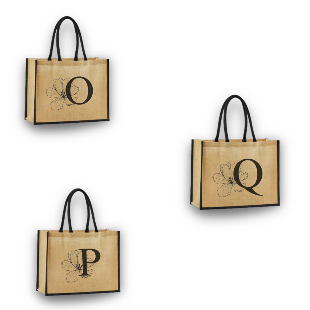 Personalized Jute Tote Bag with Embroidered Initial