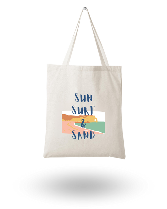 Sun Surf & Sand  - Unique Canvas Tote Bag Printed