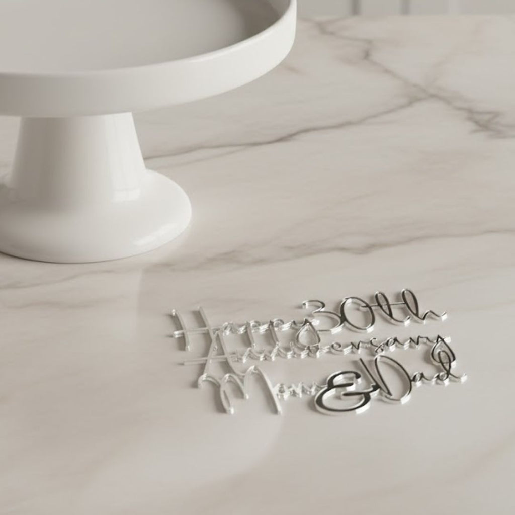 Silver acrylic personalised birthday cake topper