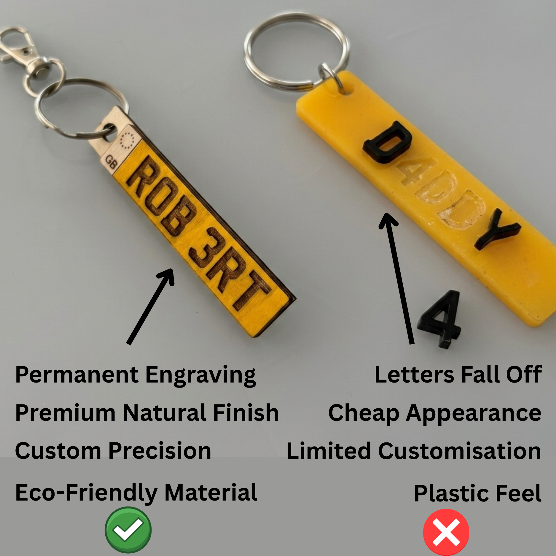 Personalised Wooden Keychain – Custom Name or Number Plate Keyring | Engraved Gift UK