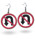 No U-Turn Traffic Sign Wooden Earrings