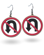 No U-Turn Traffic Sign Wooden Earrings