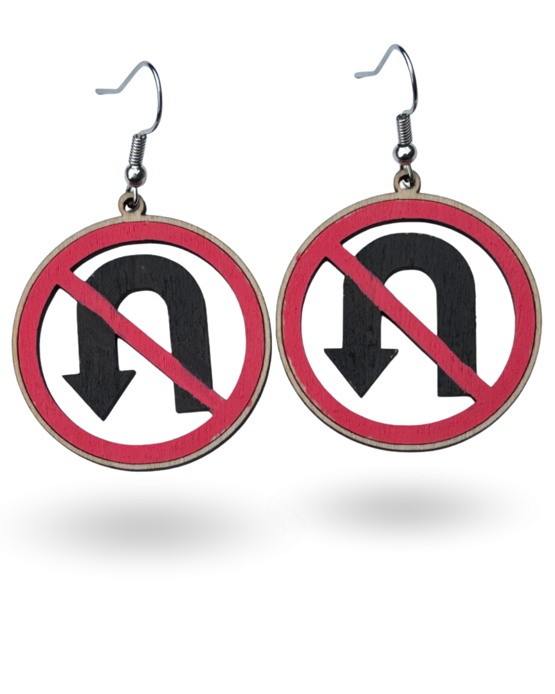 No U-Turn Traffic Sign Wooden Earrings