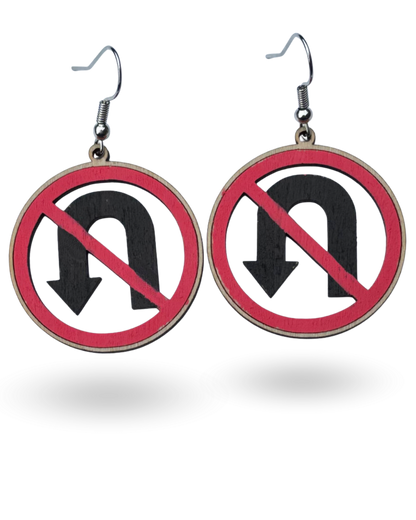 No U-Turn Traffic Sign Wooden Earrings