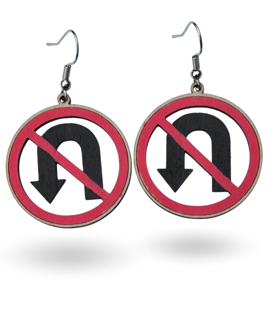No U-Turn Traffic Sign Wooden Earrings
