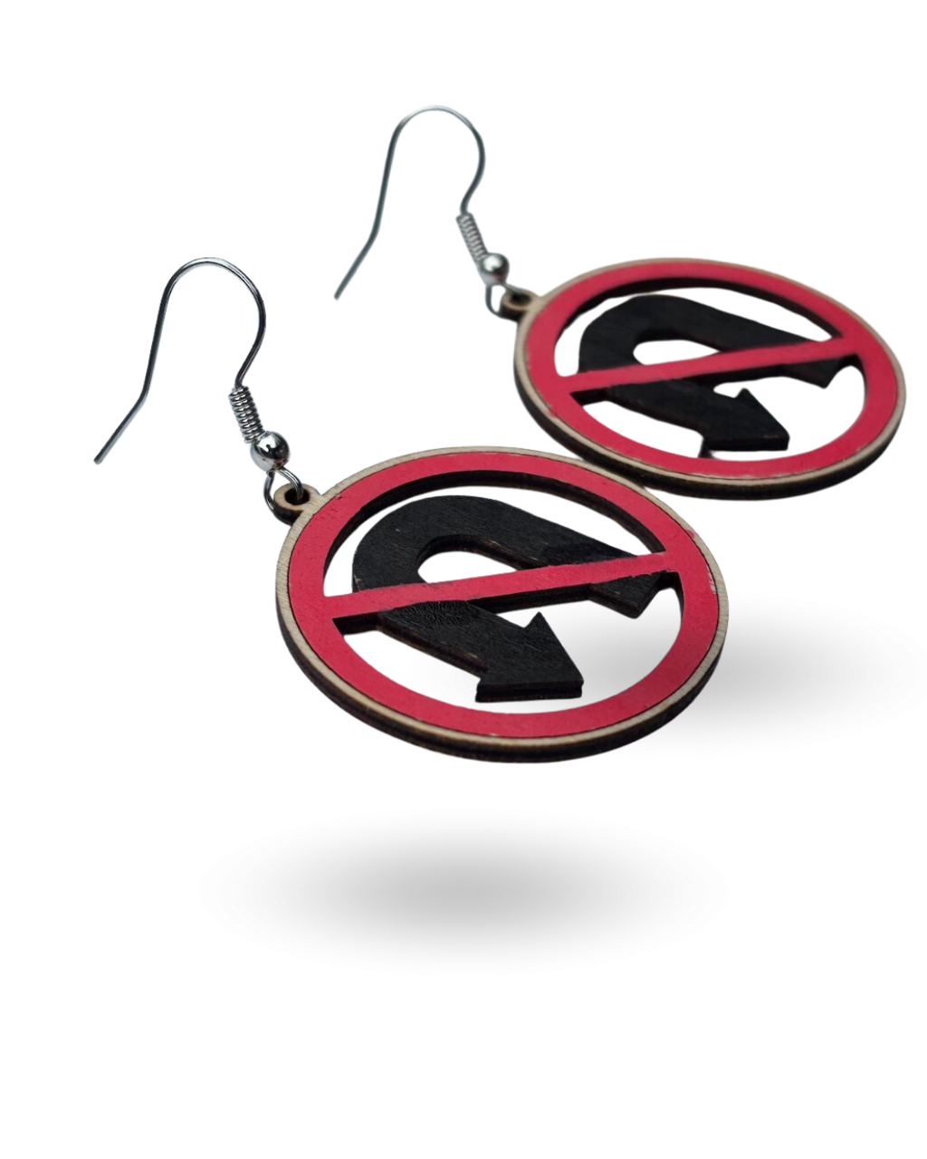 No U-Turn Traffic Sign Wooden Earrings