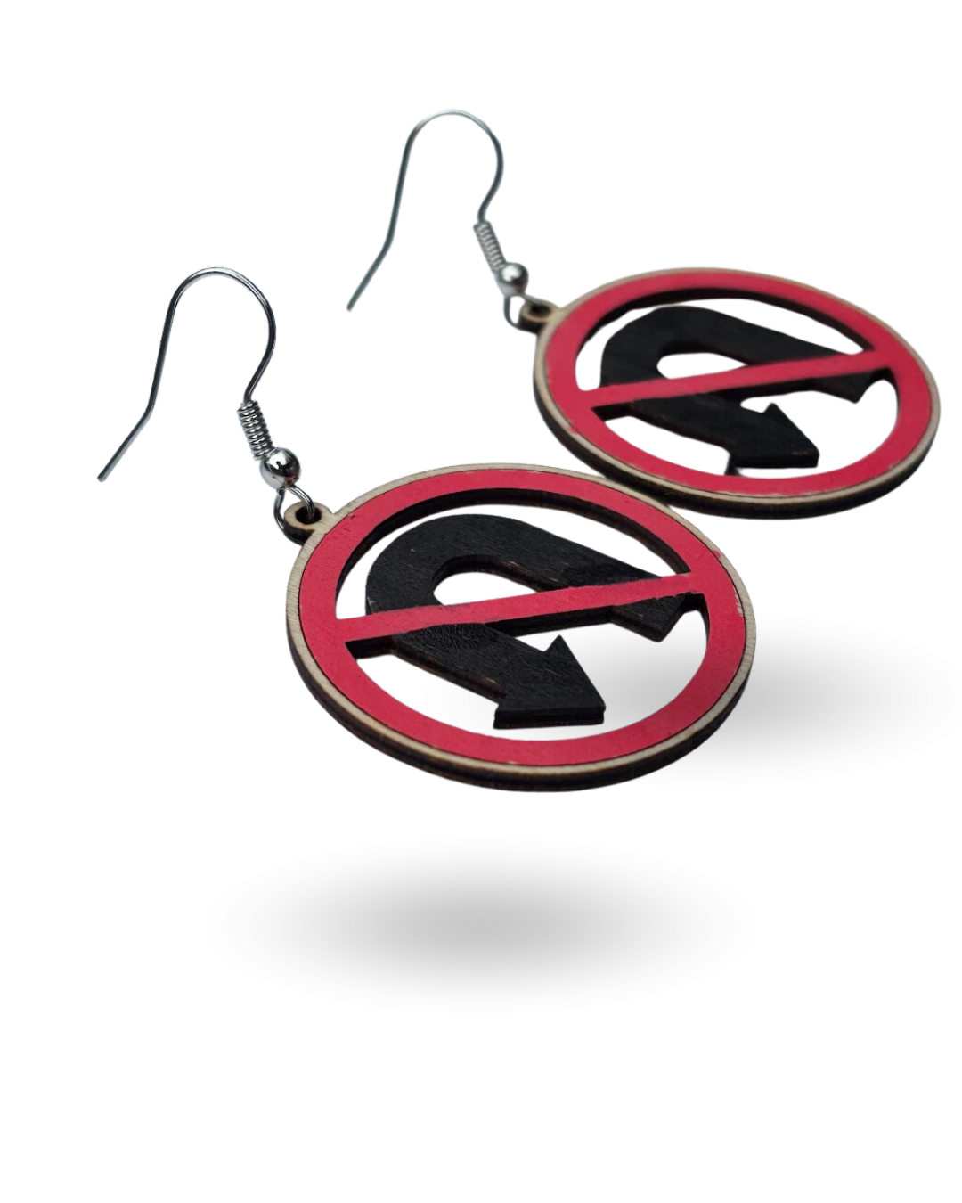 No U-Turn Traffic Sign Wooden Earrings