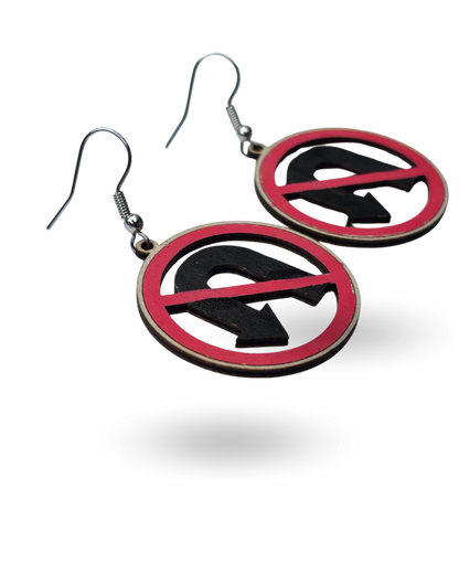 No U-Turn Traffic Sign Wooden Earrings