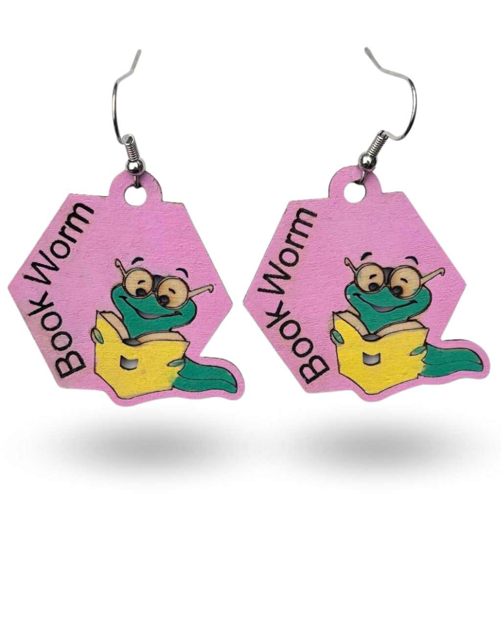 Book Worm Wooden Earrings