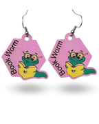 Book Worm Wooden Earrings