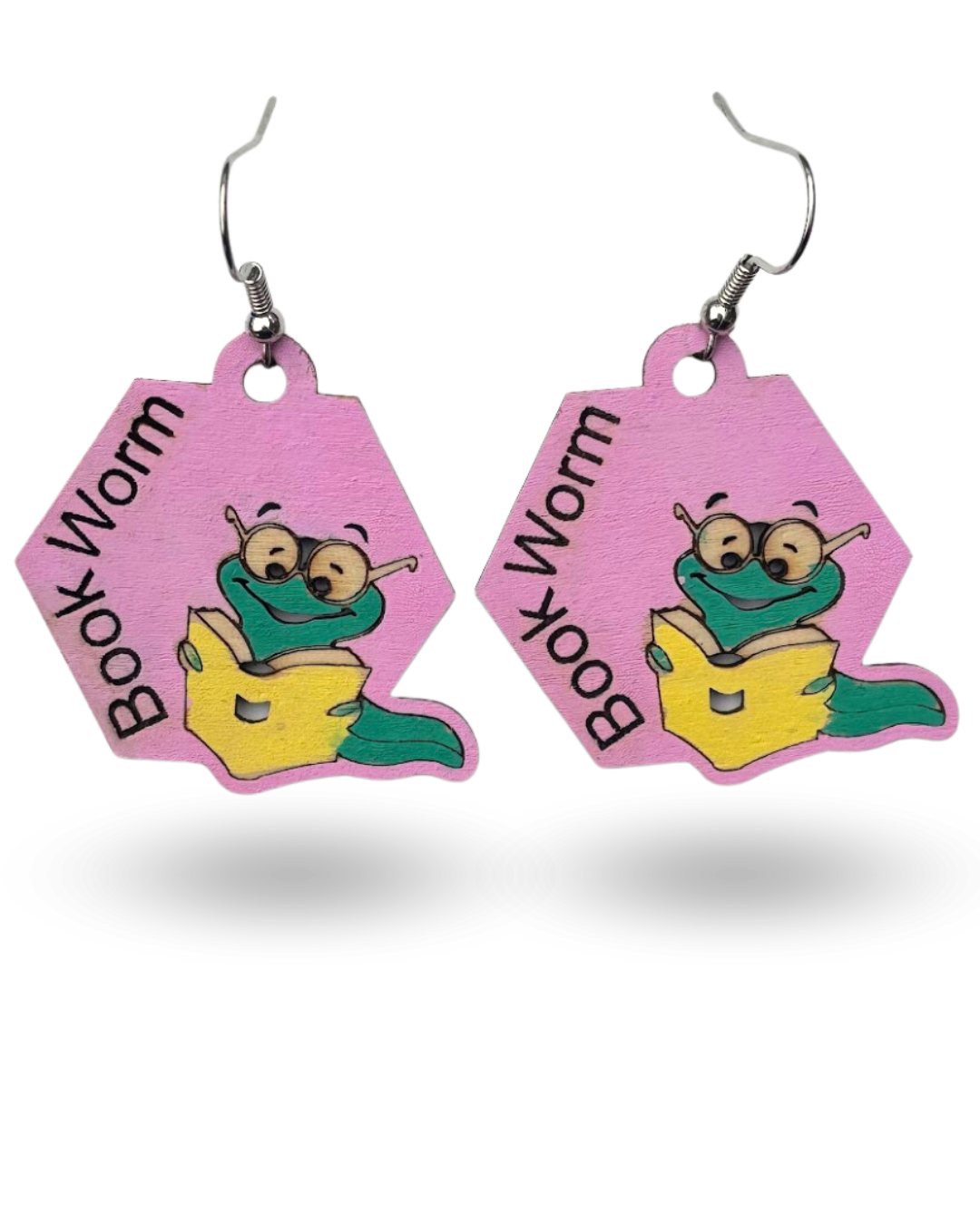 Book Worm Wooden Earrings