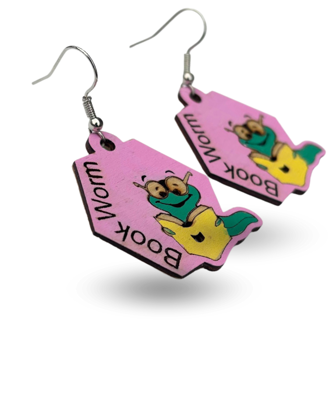 Book Worm Wooden Earrings