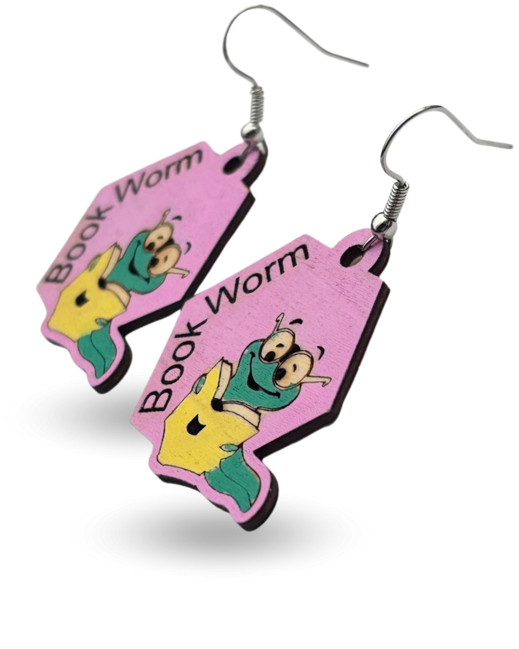 Book Worm Wooden Earrings