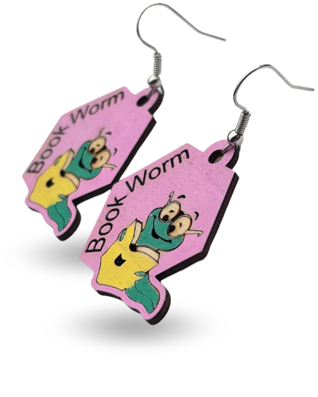 Book Worm Wooden Earrings