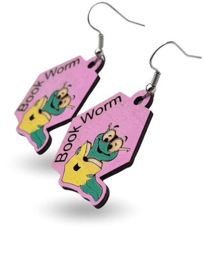 Book Worm Wooden Earrings