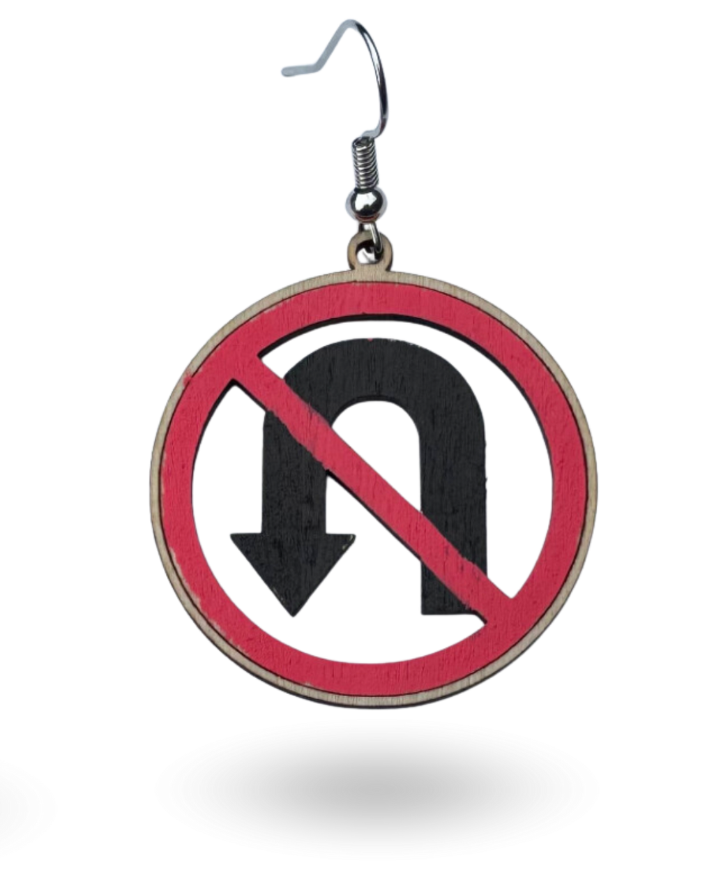 No U-Turn Traffic Sign Wooden Earrings