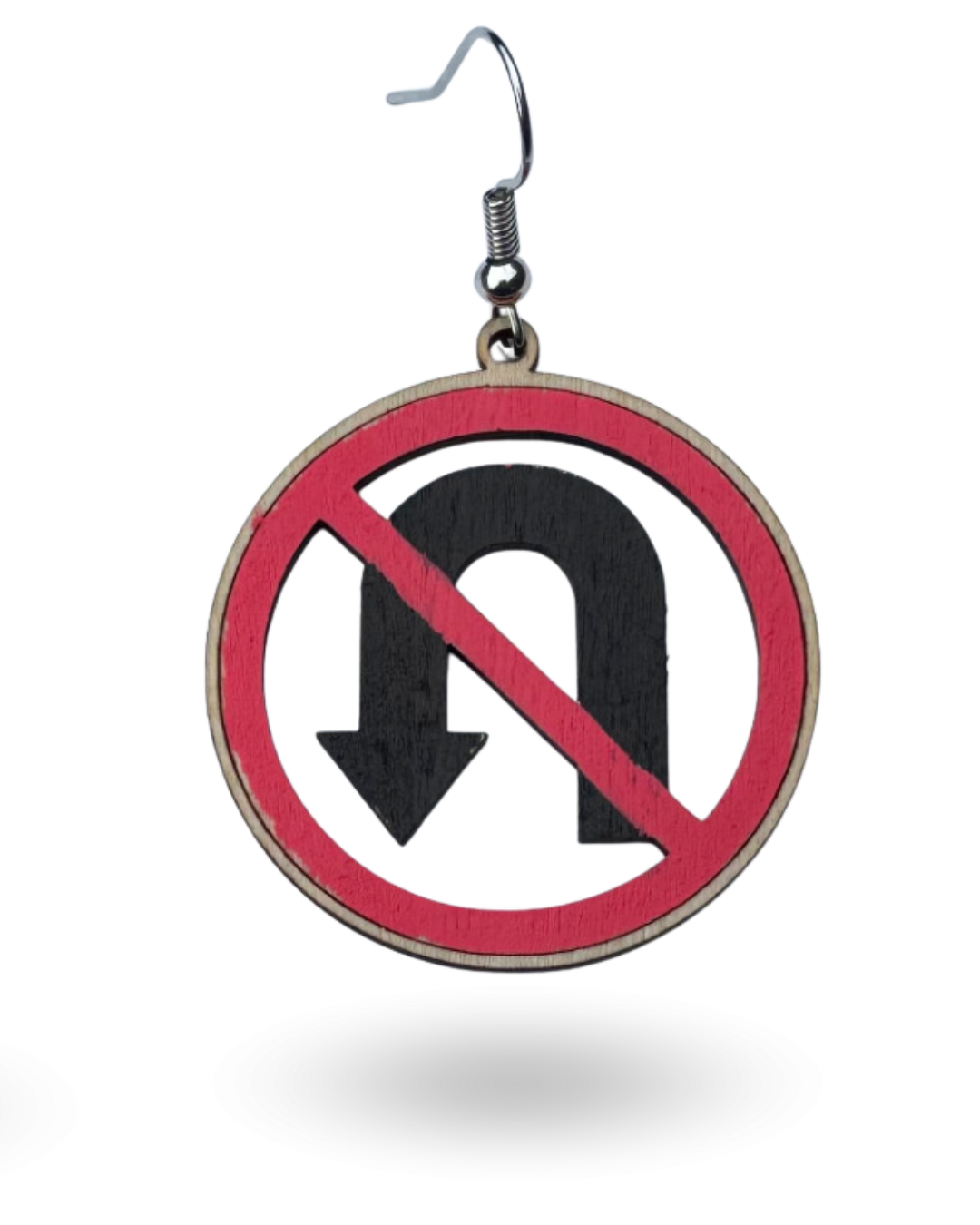 No U-Turn Traffic Sign Wooden Earrings