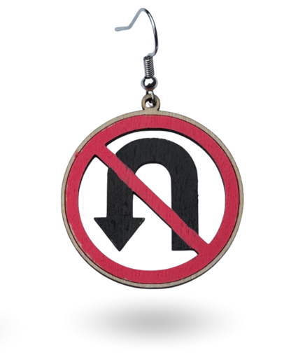 No U-Turn Traffic Sign Wooden Earrings