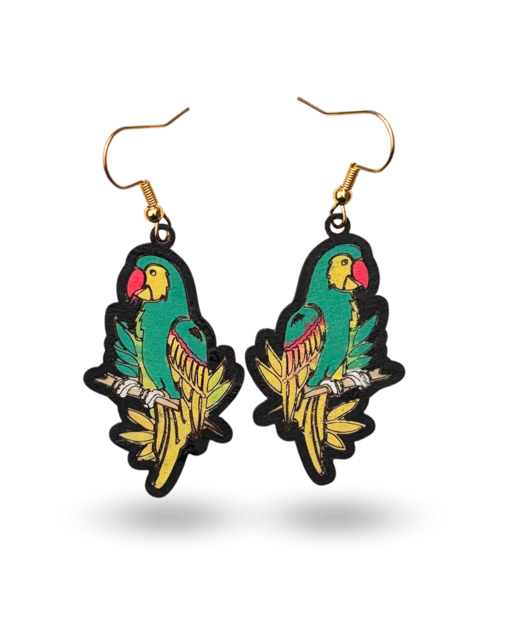 Bright Parrot Hand Painted Wooden Earrings