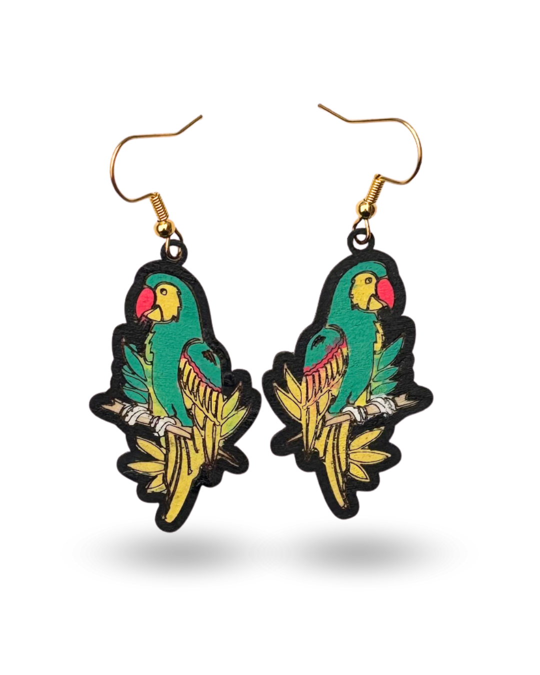 Bright Parrot Hand Painted Wooden Earrings