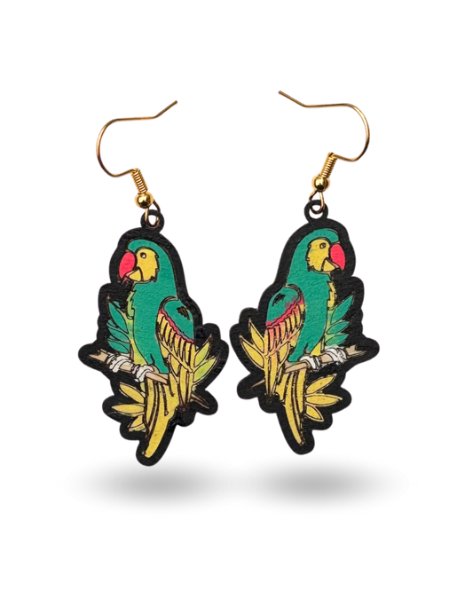 Bright Parrot Hand Painted Wooden Earrings