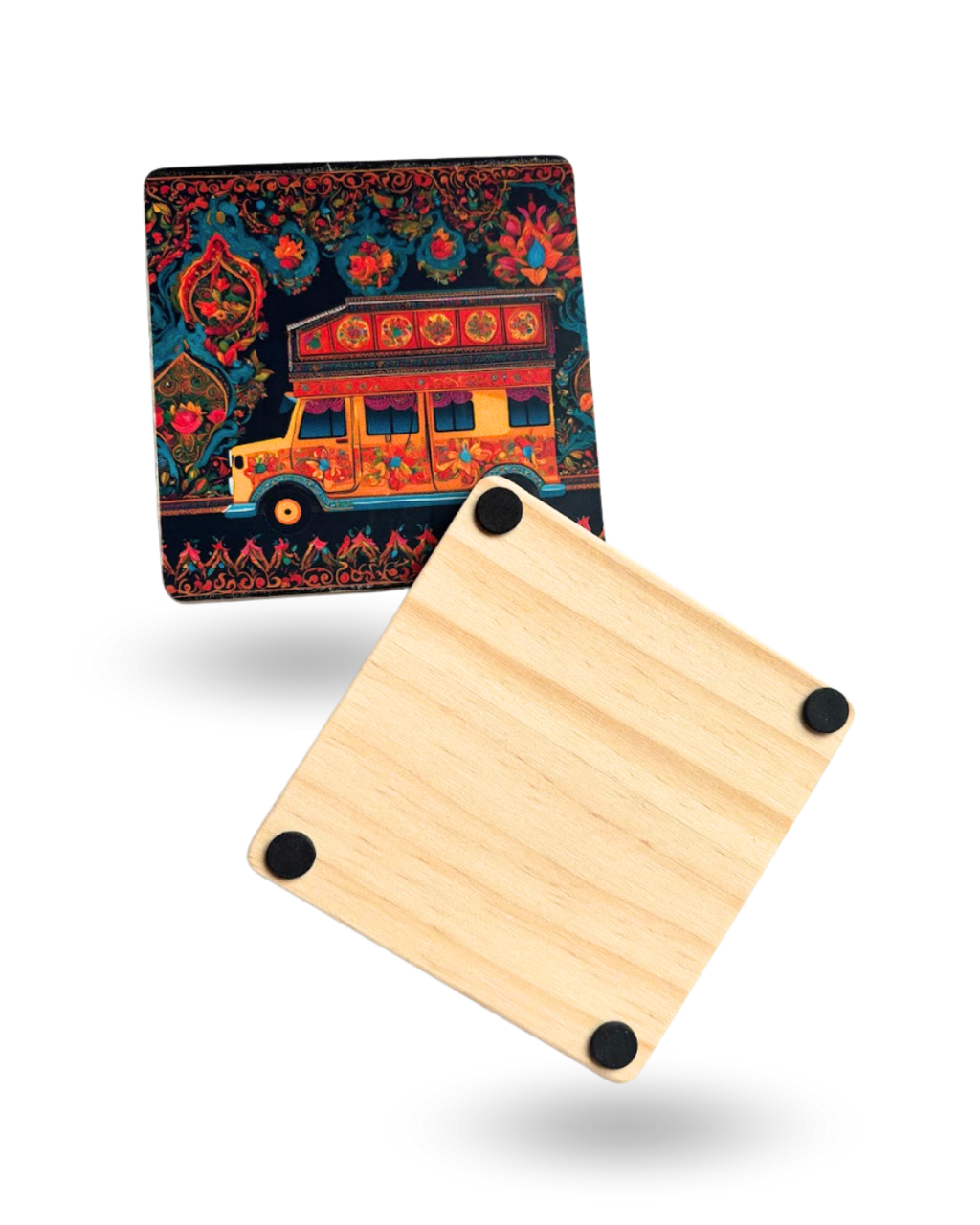 Traditional Van Art Tea Coasters – Premium Wooden & Non-Slip Base