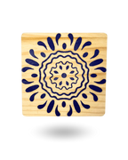 Blue Pottery Wooden Tea Coasters – Elegant & Durable with Non-Slip Base