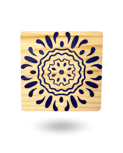 Blue Pottery Wooden Tea Coasters – Elegant & Durable with Non-Slip Base