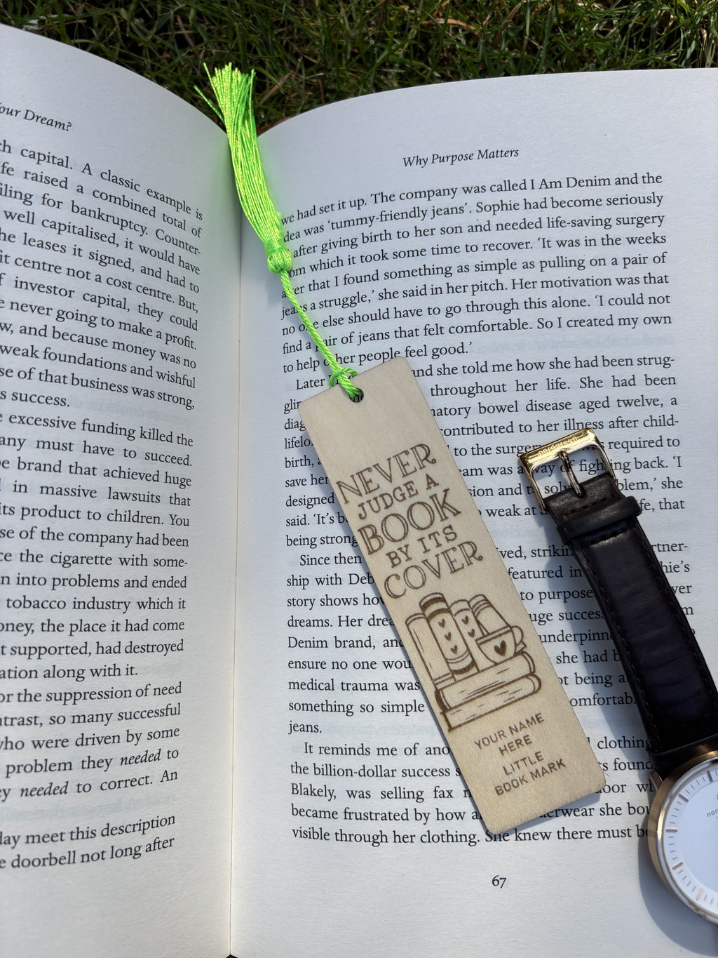 Custom Wooden Bookmark – “Never Judge a Book by Its Cover”