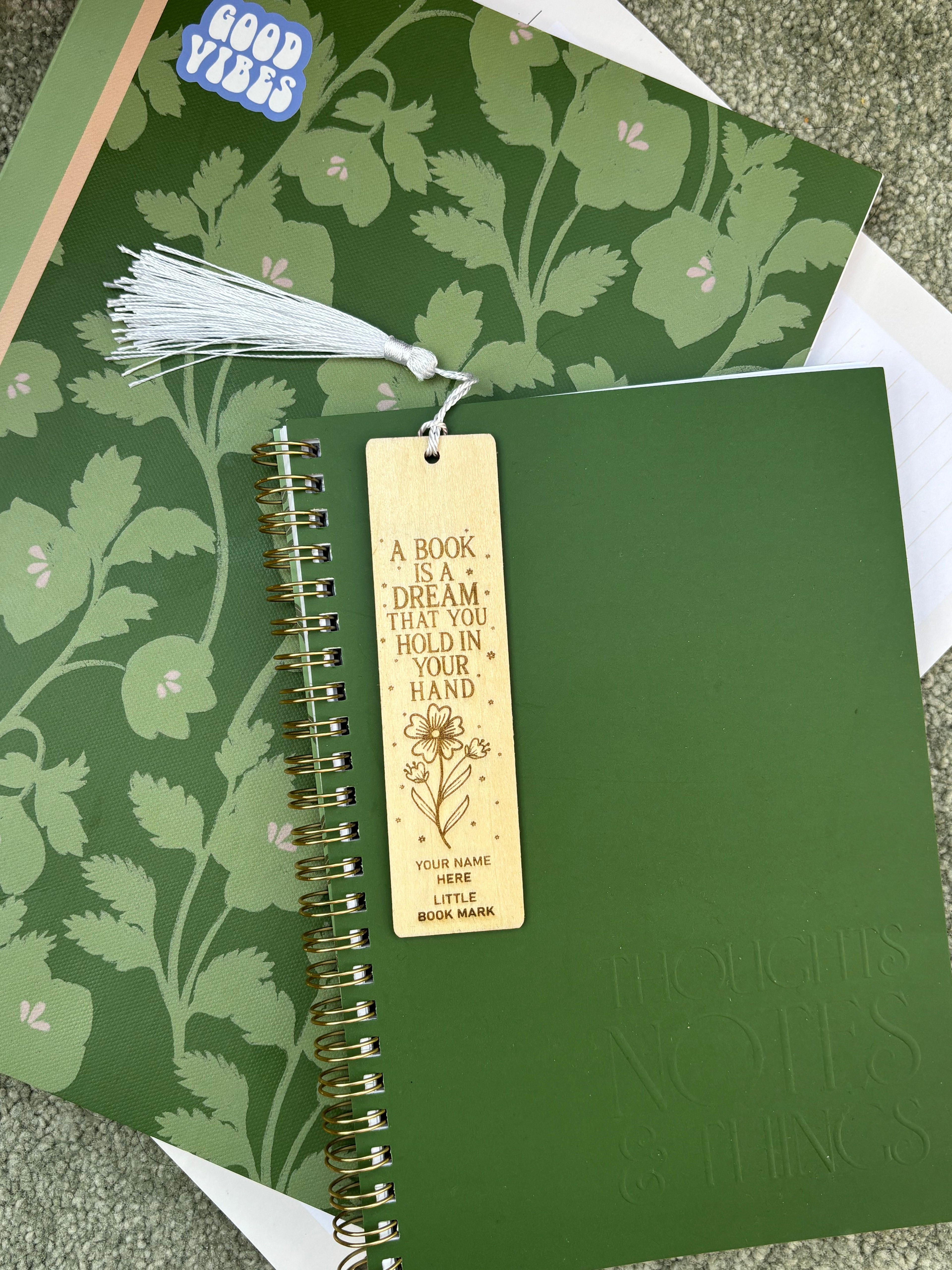 Custom Wooden Bookmark – “A Book is a Dream That You Hold in Your Hand”