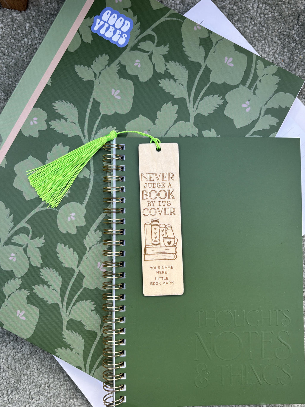 Custom Wooden Bookmark – “Never Judge a Book by Its Cover”